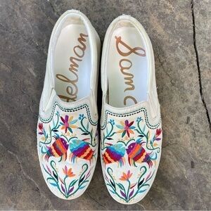 Sam Edelman Carrin Embroidered Birds  Beige Canvas Shoes Size 10